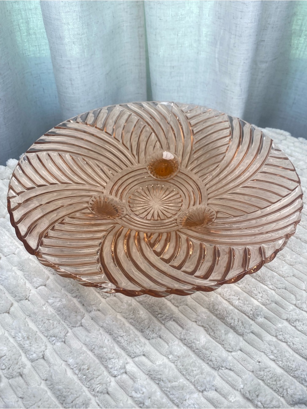 Near Antique Anchor Hocking Pink Depression Glass Prismatic Swirl Footed Bowl